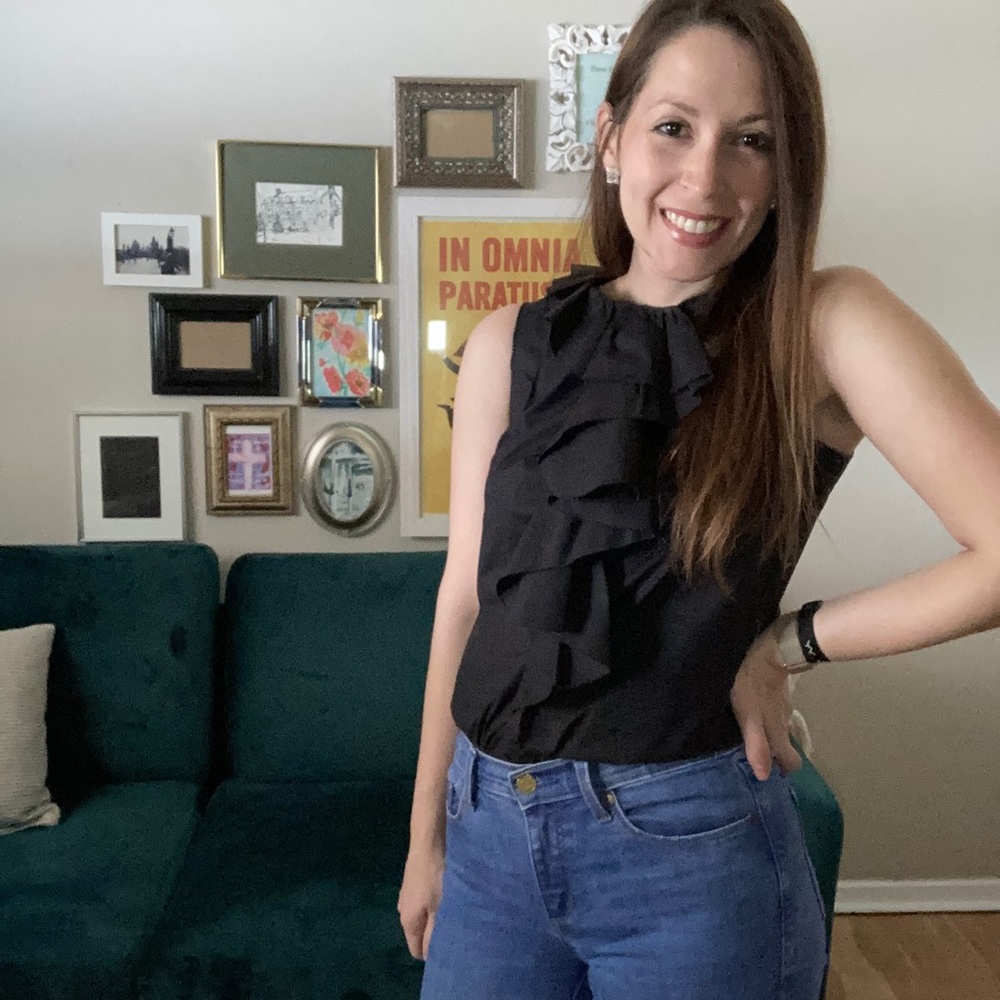 Diane Von Furstenberg Black Ruffle Blouse Sz. 4 - Picture 1 of 5